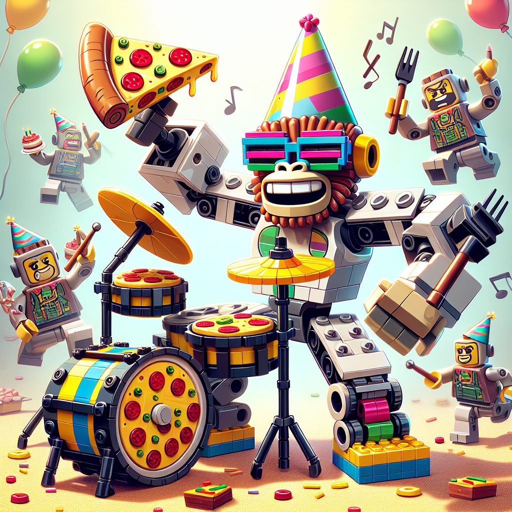 Playing drums music  lego pizza robots kingkong Birthday Card