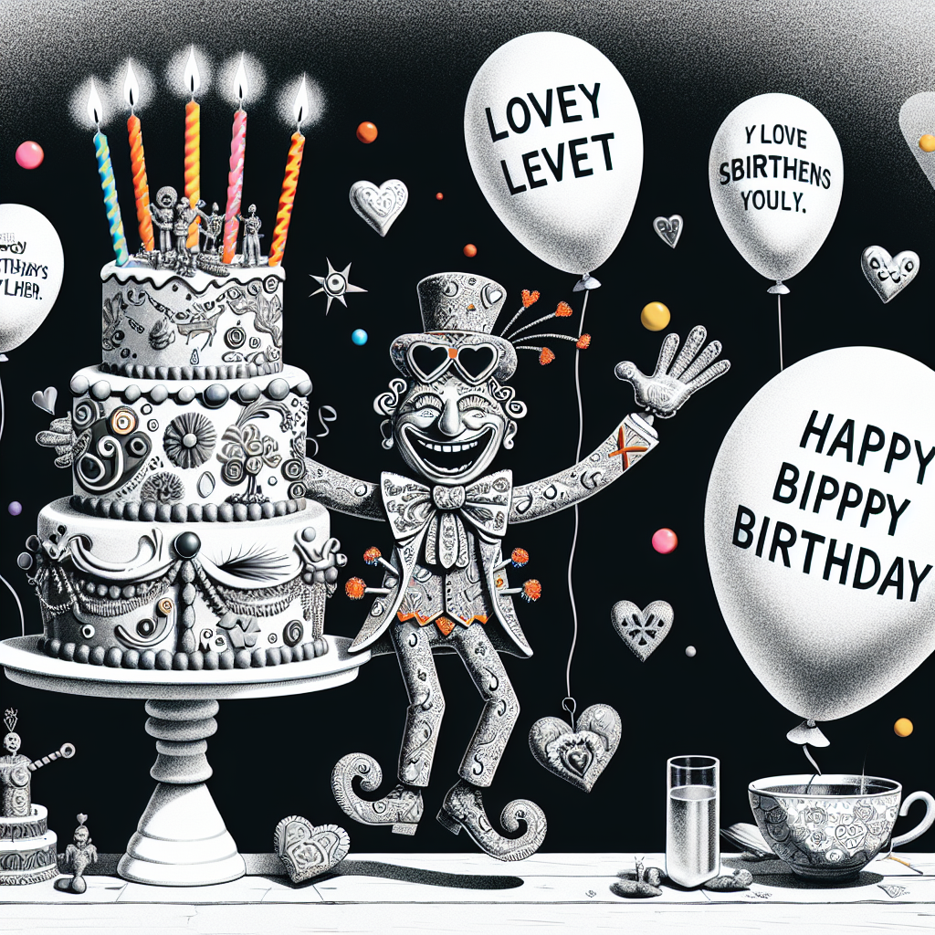 A humorous birthday illustration showcasing a flamboyant birthday cake artistically shaped like a human figure, adorned with playful icing designs and heart-shaped decorations symbolizing love. Surrounding the cake, balloons float with light-hearted language and witty insinuations, enhancing the cheeky ambiance. The entire scene is filled with a sense of fun and jest, tying into the celebratory theme of the occasion.
Generated with these themes: Love, Sex, and Big boobs.
Made with ❤️ by AI.