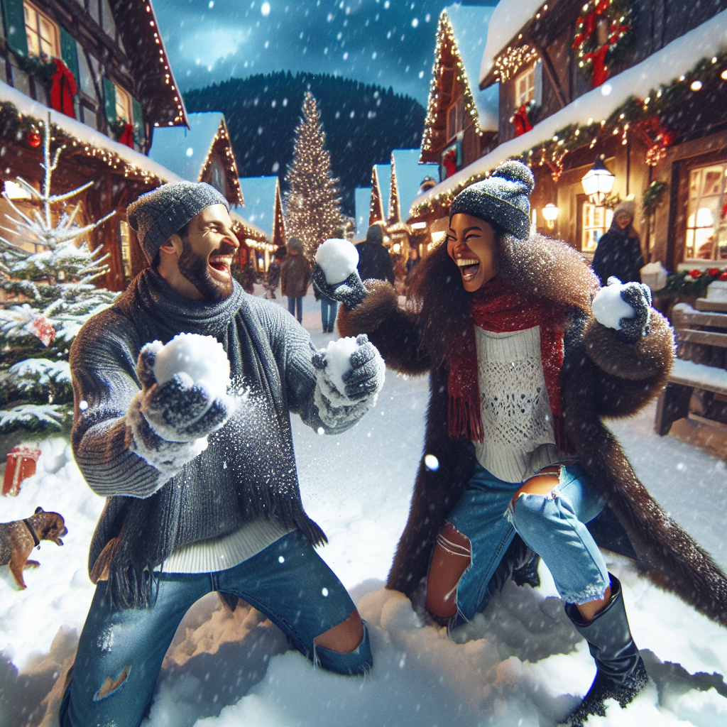 Set in a quaint Christmas village, the drawing reveals two people engaging in a playful snowball fight, their breath visible in the crisp winter air. The holiday spirit is palpable, but the picture is devoid of any pets frolicking in the snowy landscape.
.
Made with ❤️ by AI.