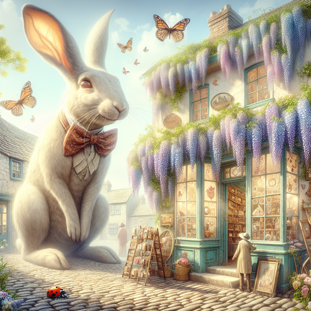 Antique shop, Town, Street, Wisteria , Rabbit , Ladybird, Butterflies , and Hearts Mothers-day Card