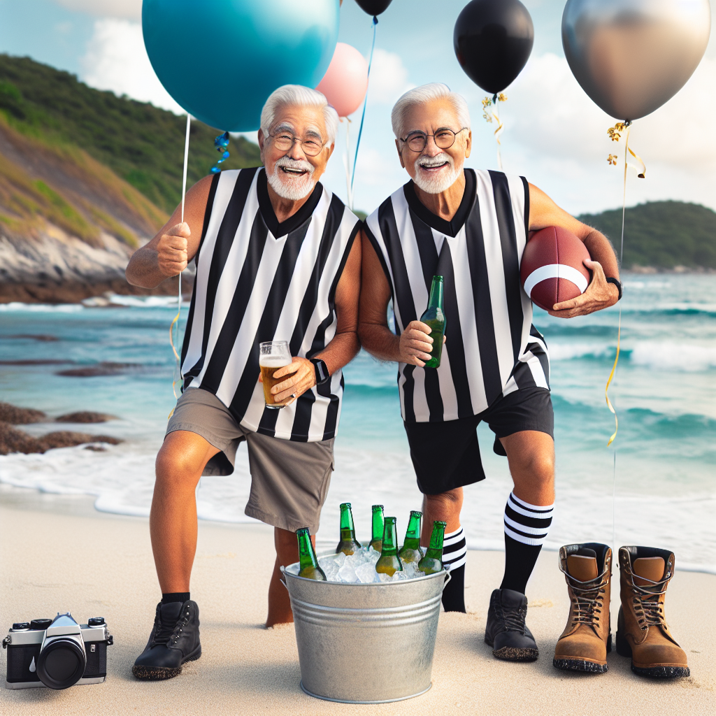 Generate an image of an elderly 80-year-old man with a beaming smile, wearing a black and white striped football jersey and holding a football, standing on a sandy beach with gentle waves lapping at the shore. Next to him is an ice bucket brimming with chilled beers, a pair of worn walking boots, and a camera slung over his shoulder, indicating his hobbies of hiking, traveling, and photography. Adding to the festive atmosphere, several colorful balloons float high up in the sky to celebrate a birthday occasion.
Generated with these themes: 80, Football, Newcastle, Beer, Walking, Travel, and The sea.
Made with ❤️ by AI.