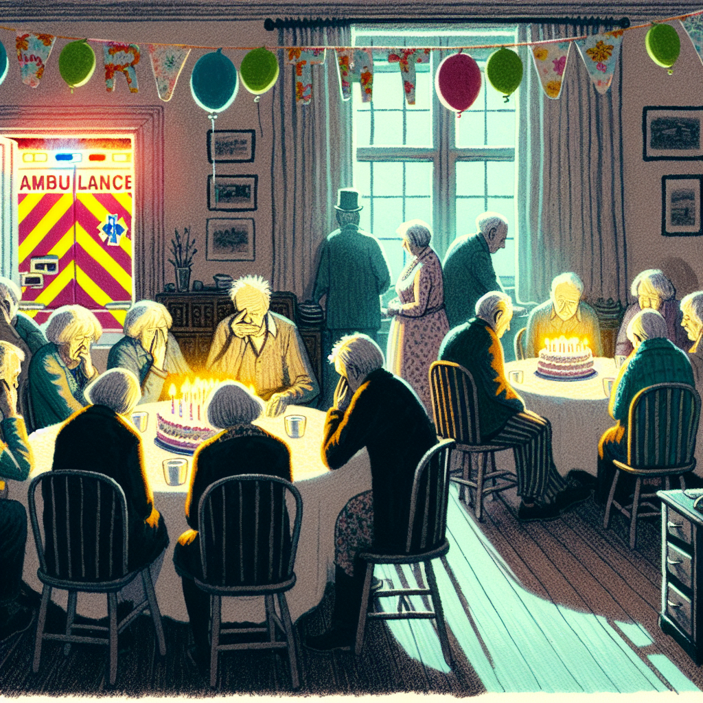 Illustrate a quiet and somber birthday gathering. In the scene, an elderly person of unspecified gender and descent is seen expressing contemplation and reflection on their life. The room is decorated with muted colors instead of vibrant and festive decorations. This unusual choice resonates with the fleeting and transient nature of life. The distant sound of ambulance sirens disrupts the calmness, making a stark reminder of life's fragility and the proximity to its closure. Some attendees embody a diverse mix of genders and descents, overwhelmed by the gravity of the moment, visibly unable to restrain their tears.
Generated with these themes: Serious, Old, Ambulance, Near death, and Crying.
Made with ❤️ by AI.