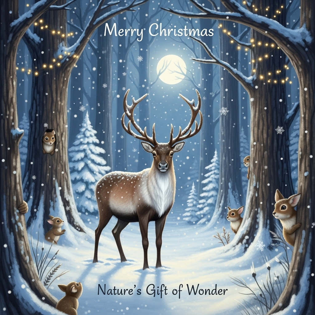 Christmas enchanted forest reindeer, and Christmas Card