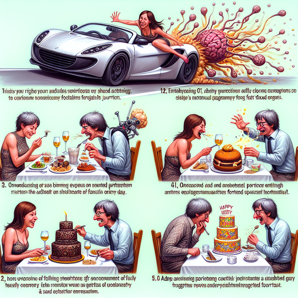 A couple celebrating their anniversary, enjoying a joyful and realistic portrayal of life. Their day begins with a thrilling ride in a fast, luxurious car, the adrenaline reminiscent of their early days. The couple switches to a unique, high-end dining experience for dinner, opting for a wide selection of foods from molecular gastronomy creations to deluxe fast food options. The overindulgence of such a feast triggers comedic instances of flatulence, inducing bouts of infectious laughter amongst them. Add to the mix an unexpected participant who greatly resembles an eccentric foreign journalist, stirring up comical embarrassment. They end their day with a creatively decorated cake, featuring humorous edible designs inspired by human anatomy.
Generated with these themes: Fast cars, Food, Breasts, Farts, and Borat.
Made with ❤️ by AI.