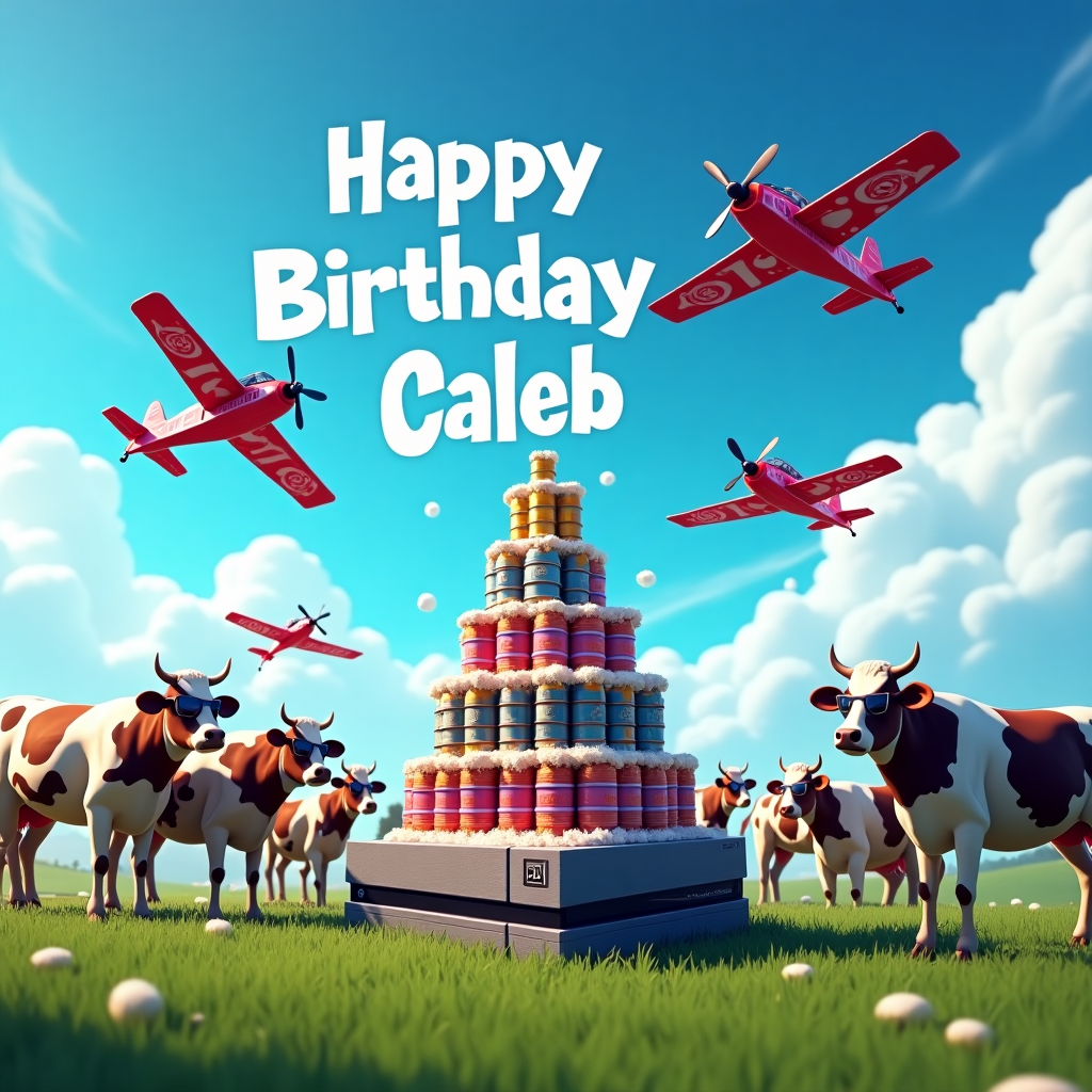 Cows, Planes, Fortnite, PlayStation, and Beer Birthday Card
