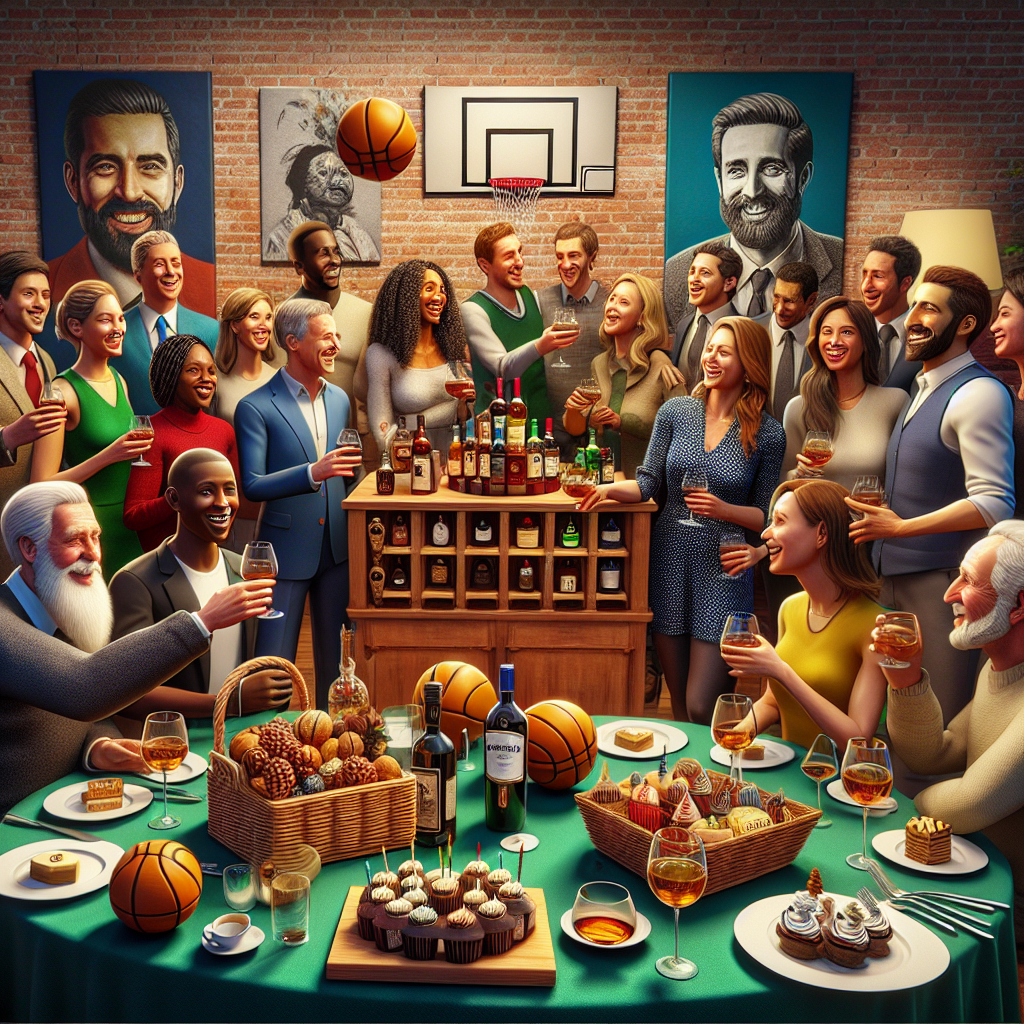 Create an image reflecting a cozy birthday party celebration displaying elements of realism. Picture a room filled with diverse individuals: Hispanic men and women, Caucasian individuals, Middle-Eastern people, as well as South Asian folks, all engaged in cheerful conversation. Centrally located, there is a well-arranged wine station, featuring a selection of fine whiskeys from Ireland and a variety of wines. The tables in the room are decorated with miniature basketballs coupled with elegant baskets filled with gourmet treats. The atmosphere is filled with laughter and shared stories, emphasizing the warm and strong bond of this gathering.
Generated with these themes: Wine, Irish, Basketball , Family, and Friends .
Made with ❤️ by AI.