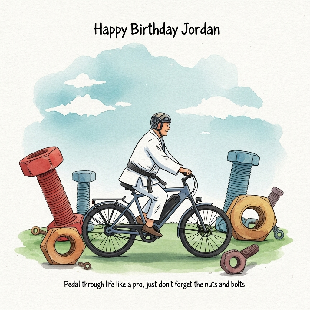 Electric bike, nuts and bolts, judo, and Birthday Card