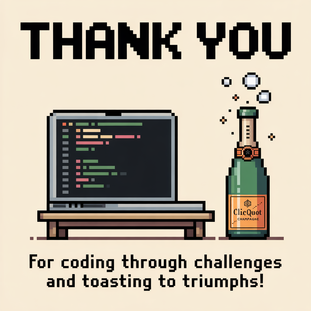 Coding, Laptop, Clicquot champagne , and Thank-you Card