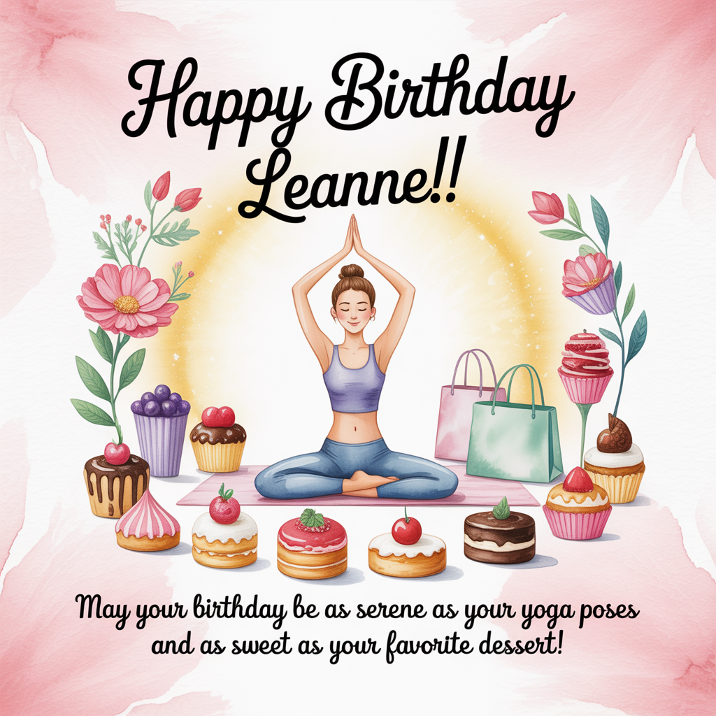 Baking, shopping, yoga, walking, watching soccer, and Birthday Card