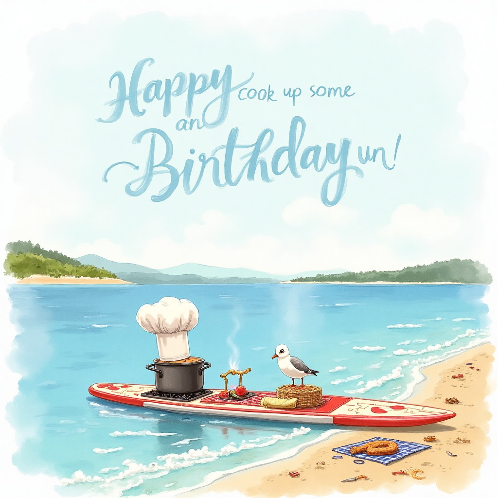 Beadnell bay, paddleboard, cooking , and Birthday Card