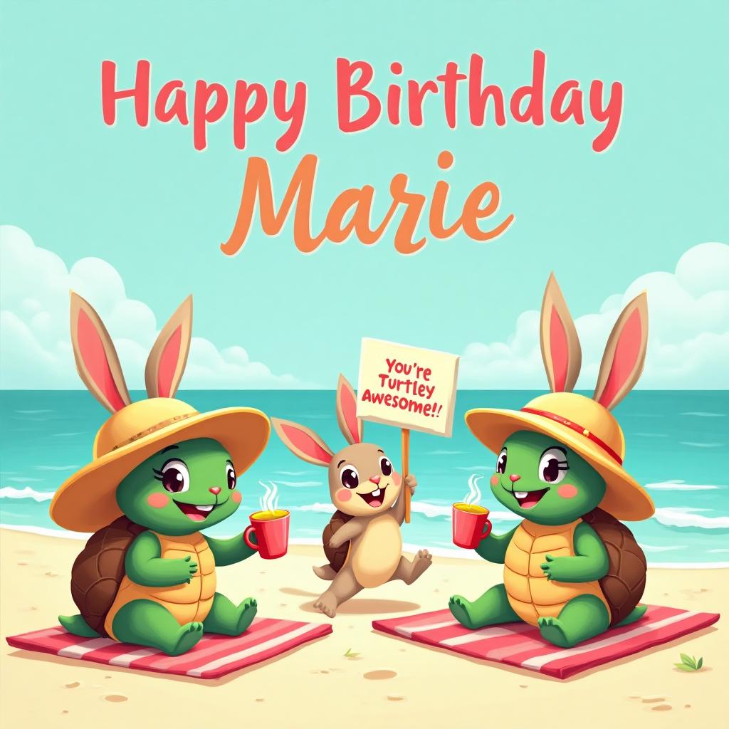 Turtles, rabbits, coffee, volleyball, and Birthday Card