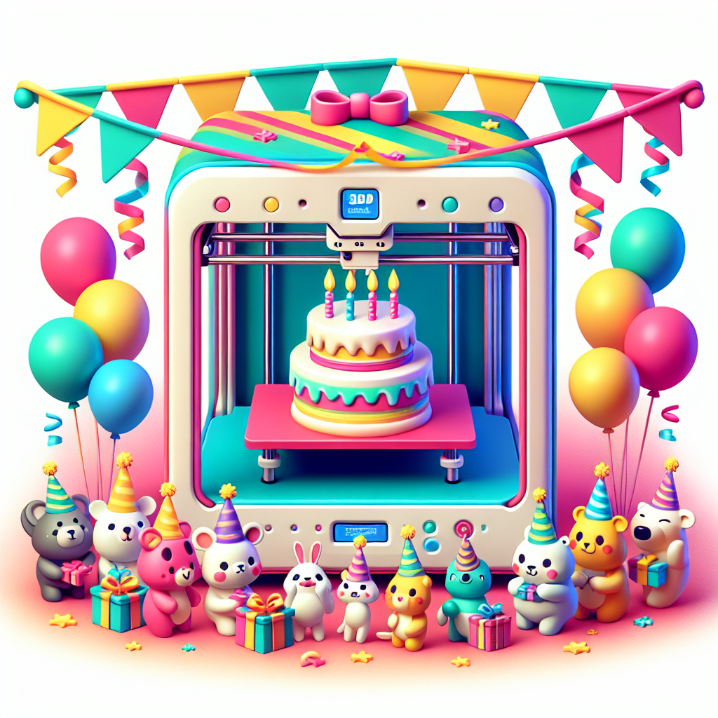 Create a vibrant and festive illustration with a playful theme featuring a 3D printer at the heart of the scene. This 3D printer is embellished with multicolored streamers and balloons, adding to the cheerful birthday vibe. It is in the process of printing a miniature, delightful rendition of a birthday cake, replete with little candles nestled on top. Surrounding the printer, there is an assembly of cartoonish animals of different species, each wearing a party hat and clutching a small gift, eagerly awaiting the culmination of the 3D printed cake.
Generated with these themes: 3d printers.
Made with ❤️ by AI.
