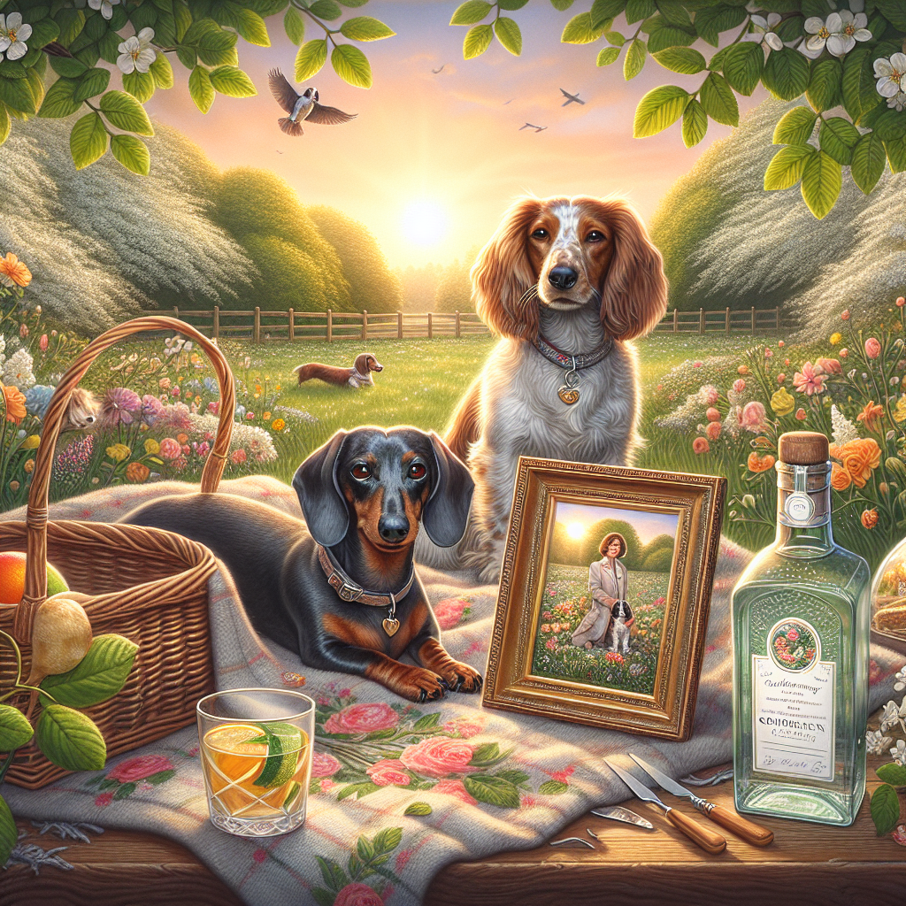 Dachshund, Springer spaniel, Lucy Bronze, and Gin Anniversary Card