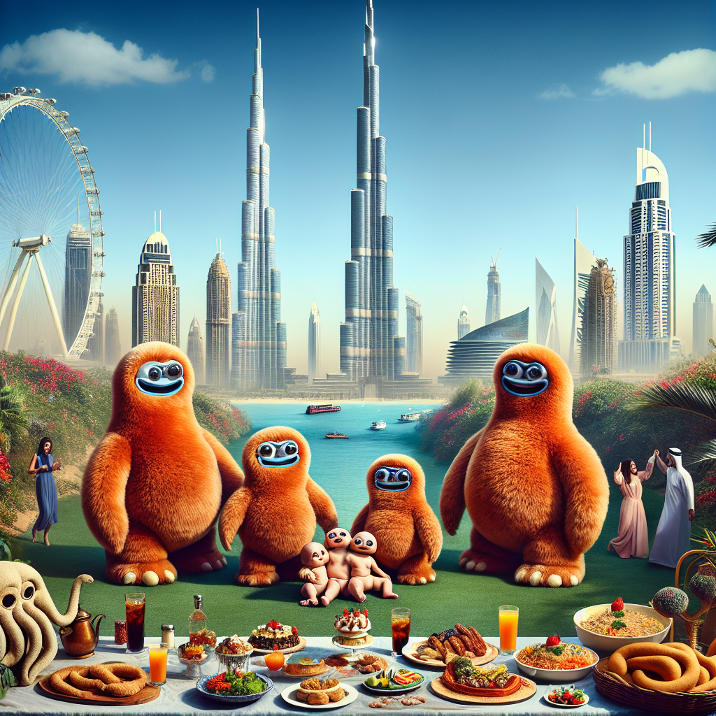 Picture a surreal yet realistic scene illustrating a family celebration with a unique twist. The setting is a captivating garden that blends aspects of Dubai and London. The iconic Burj Khalifa and Big Ben are depicted as mammoth baby rattles, injecting a sense of playfulness into their majesty. A striking plush oddle, an original and endearing family toy, commands attention in the center of the celebration. It is enc Circled by a diverse array of delicious food and refreshing beverages, the spread symbolizes the marriage of diverse cultures. Further enhancing the festive atmosphere are intricate sand sculptures representing the London Eye and Palm Jumeirah. These serve as imaginative centerpieces, contributing greatly to the magical ambiance of this unique family gathering.
Generated with these themes: Dubai, London, Their oddle , and Good food and drinks.
Made with ❤️ by AI.