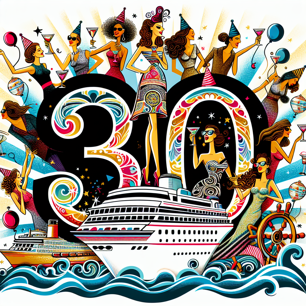 Generate a vivid and humorous vector illustration featuring a 30th birthday party with a fashion and cruise ship theme. The central focus is a stylized numeral 30, decorated with chic, fashionable patterns and glittering sparkles. Behind it, a whimsical, artistically portrayed cruise ship sails on waves shaped like laughter, with stylish, ethnically diverse men and women on deck sipping from cocktail glasses. To enhance the jubilant atmosphere, include details like party hats, confetti, and streamers. The entire depiction should exude a strong sense of joy, festivity, and high-end celebration on the high seas.
Generated with these themes: 30th, Fashion, and Cruise ships.
Made with ❤️ by AI.