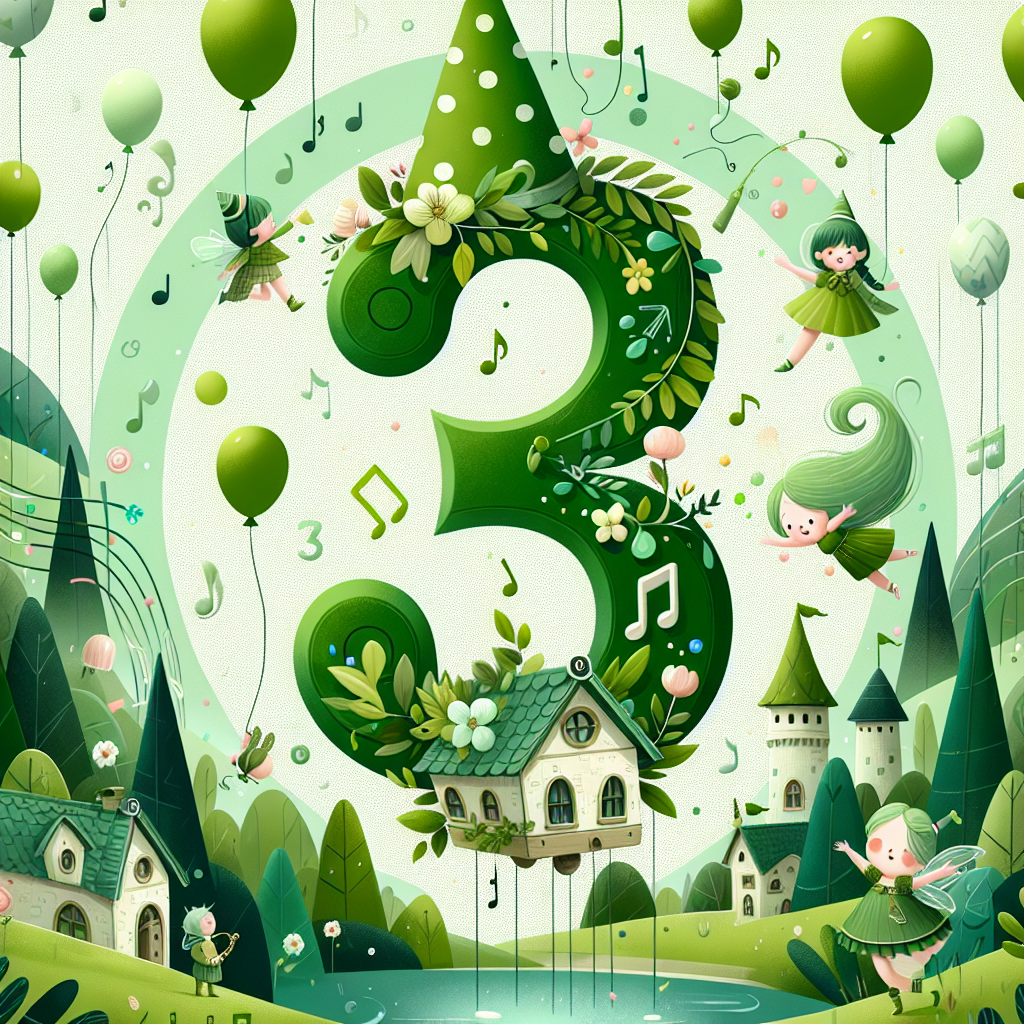 Create a cheerful 3rd birthday image set in a fantasy village, featuring a playful green color scheme. The number '3' stands prominently at the center, wrapped in delicate green foliage. A whimsical magical house is illustrated in the background, surrounded by floating musical notes. A cascade of balloons drifts upward, with unidentifiable fantasy characters playfully interacting with the elements on a joyous birthday celebration.
Generated with these themes: Encanto, 3rd birthday, and Green.
Made with ❤️ by AI.
