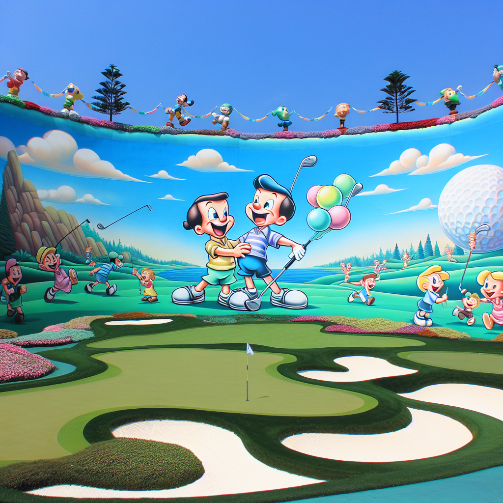 On a bright sunny day with a perfectly clear blue sky, a jubilant celebration takes place on a scenic golf course. The course is adorned with imagery detailing a tale of companionship and enjoyment, where cartoonish characters gleefully participate in golfing, and express affection for each other after each stroke. Decorations of balloons and streamers contribute to the festive atmosphere, situated against the canvas of neatly trimmed grass and imaginative sand traps.
Generated with these themes: golf.
Made with ❤️ by AI.