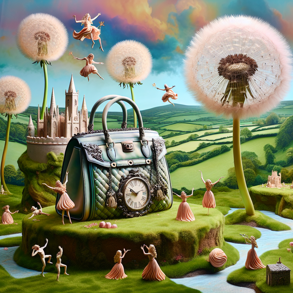 Imagine a fantastical birthday setting where the verdant hills of a countryside landscape serves as an enchanting backdrop. Nestling beneath a sky featuring a mix of pastel shades, a fashionable handbag of intricate detail sits on a hovering island of grass. Gigantic dandelions sporting clock faces signify the passage of time. A group of mythical, miniature human-like figures, traditionally associated with Irish folklore, are seen joyously dancing around a whimsical castle sculpted like a cake, celebrating with surreal gaiety.
Generated with these themes: Lulu Guinness hand bag, and Ireland .
Made with ❤️ by AI.