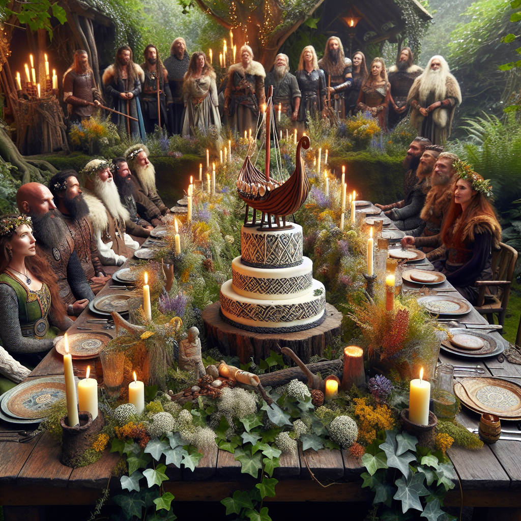 An enchanting birthday event is taking place in a lush garden, where a mix of Viking men and women of varying descents, including Caucasian, Middle-Eastern, Hispanic, Black and South Asian, are gathered to celebrate amidst the verdant surroundings. A long rustic table, adorned with Norse-inspired patterns, is embellished with a selection of delicate wildflowers and ivy from the garden. The pieèce de résistance is an ornately designed cake in the form of a Viking longship, positioned at the center of the table. The cake, remarkably realistic and detailed, is surrounded by flickering candles, casting a warm, welcoming light over the festive scene.
Generated with these themes: Vikings, Painting, and Garden.
Made with ❤️ by AI.