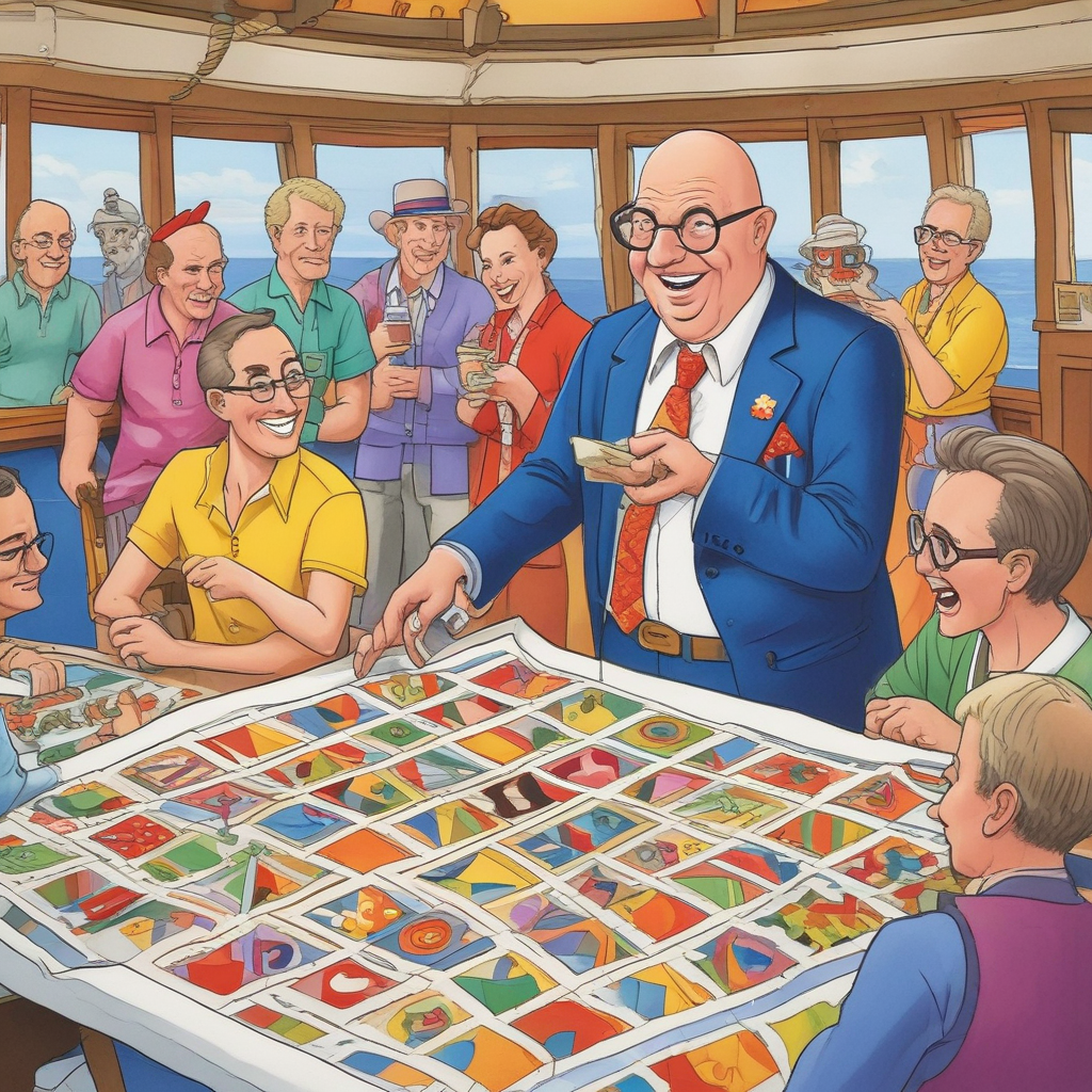 Cartoon Funny, Illustrate a humorous birthday card in which a bald-headed white gay man joyfully sews a colorful quilt on the vibrant sun deck of a cruise ship. He is accompanied by a variety of unique individuals wearing party hats circled around him, who carry banners reflecting facets of Mormon culture in a humorous fashion. Hanging from the ship's funnel up above is a large banner which reads, 'Happy Birthday from the Call Centre Crew!' They are seen laughing and chatting animatedly over the railing.
Generated with these themes: Bald-headed white gay man on a cruise ship holiday, Quilting, Mormon, and Call centre.
Made with ❤️ by AI.