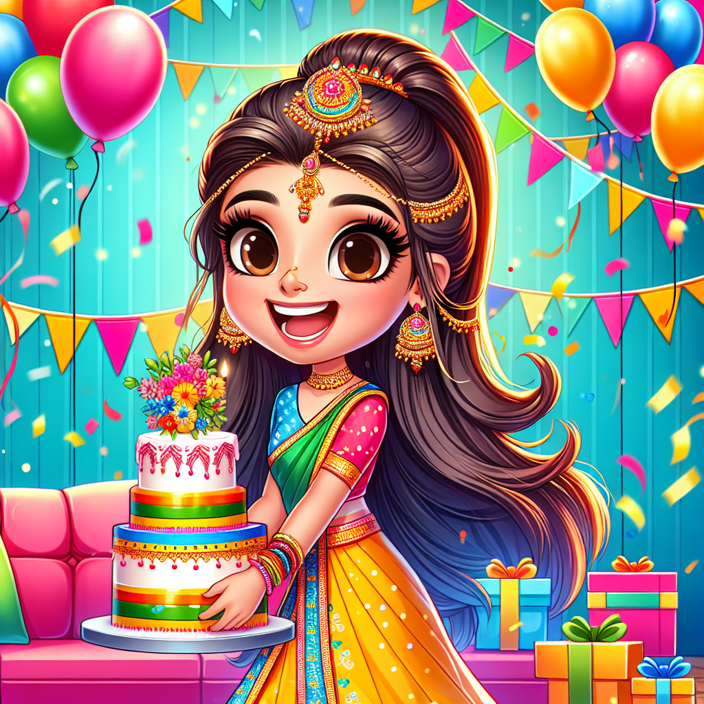 A vibrant birthday scene unfolds with a cheerful cartoon ambiance. The central character is a modern Indian girl, radiating joy as she holds a beautifully decorated birthday cake. She is clad in a contemporary attire that harmonizes traditional Indian elements with a modern twist, featuring bright colors that complement the festive theme. The decorations around her are brimming with color and energy - balloons, streamers, and confetti, all contributing to the celebratory atmosphere.
Generated with these themes: Indian modern girl with a cake .
Made with ❤️ by AI.