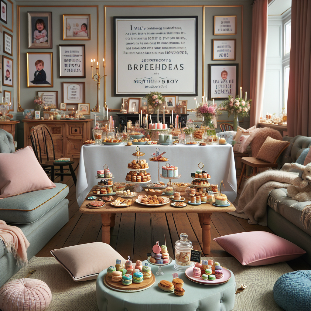 Imagine a warm and inviting birthday setting filled with a delectable array of miniature foods such as bite-sized sandwiches and pastel-colored macarons. These delicious treats are beautifully presented on sophisticated porcelain plates. Comfy cushions and blankets scattered around the room beckon guests to recline and perhaps take a well-deserved snooze. Satirical elements are woven subtly throughout the decor, with witty quotes meticulously placed on wall art and napkins, lending a theme of lighthearted sarcasm to the ambiance. A special corner of the room is lovingly set-up for the birthday boy, one's nephew, adorned with his childhood photographs and a custom-made birthday banner.
Generated with these themes: Food, Sleep, Sarcasm , and Nephew .
Made with ❤️ by AI.